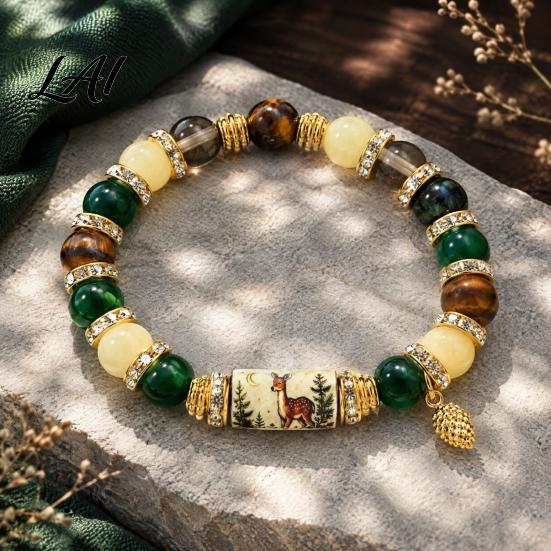 Cute Owl Cat Bird Bracelet Stretch Deer Beaded Bracelet Retro Animal Bead Bull Skull Birthday Present for Her Elastic Boho Women Autumn Holiday