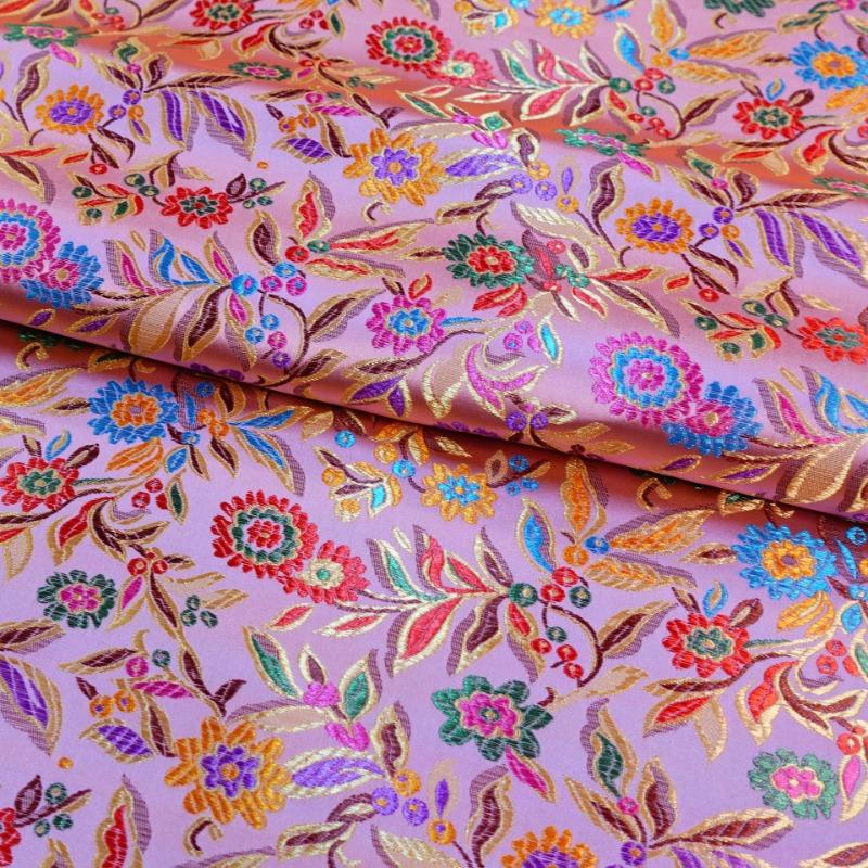Jacquard Brocade Fabric 300x114cm for Needlework Cheongsam Pillowcases Diy Sewing Cloth Colorful Leaf Flower Black Golden Red