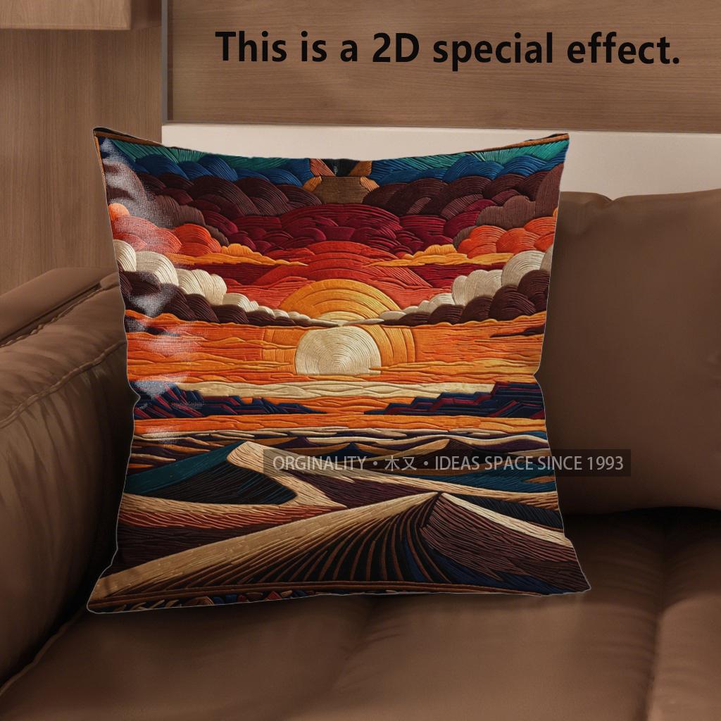 

2D Set Of 4 Desert Sunset Boho Throw Pillow Covers Pattern Cushion Cover Suitable For Sofa Bedroom Car Pillow Cover 40x40cm