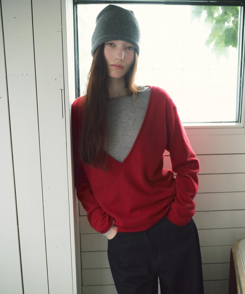 ROLAROLA Angora Deep V Neck Knit Deep Red