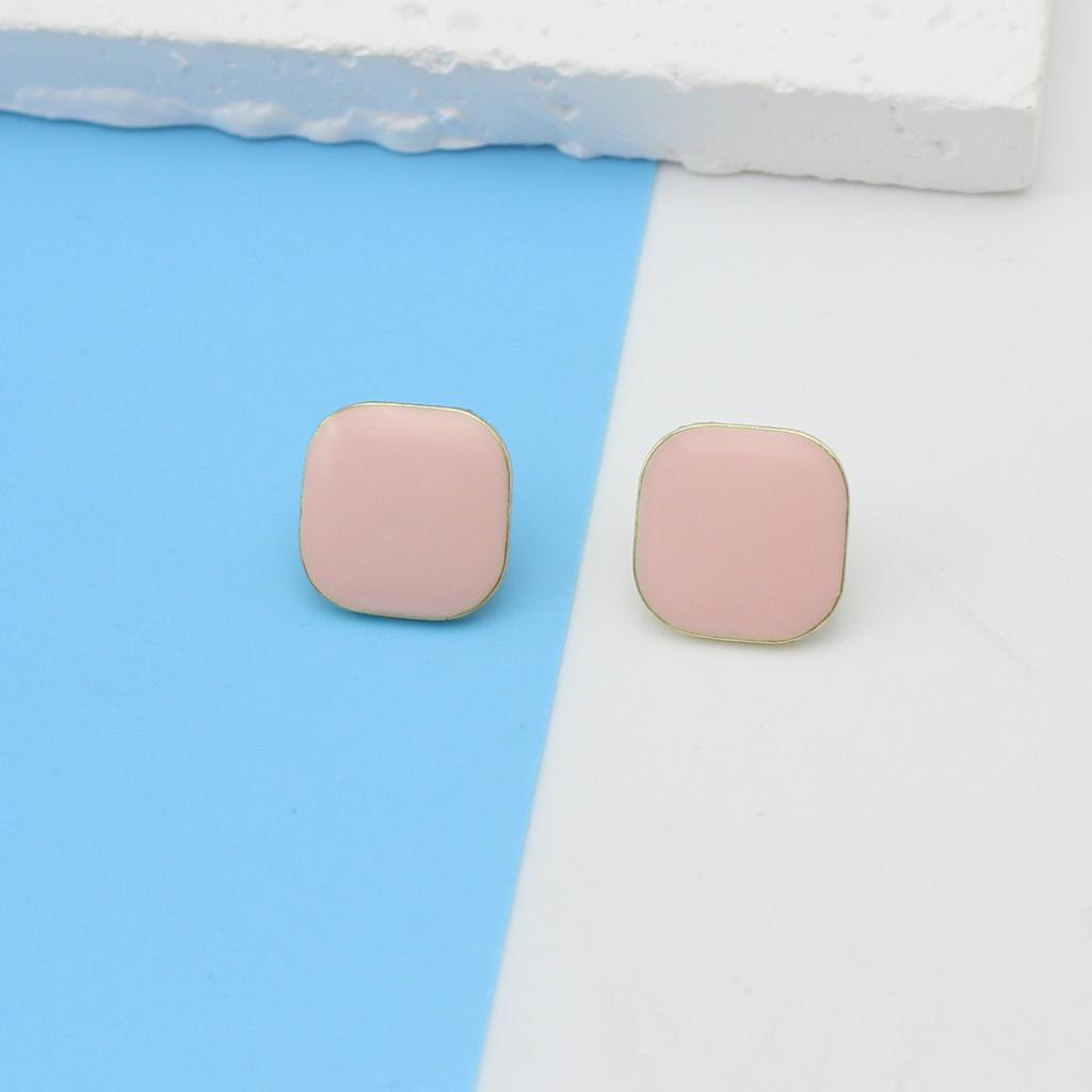 Square Enamel Pink Stud Earring for Women Retro Simple Geometric Temperament Cute Jewelry Brincos Gift