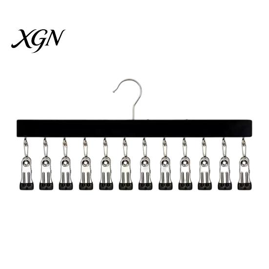 Leggings Organizer for Dorm Legging Hangers with 12 Clips, Space Saving Wooden Pants Closet Underwear And Accessory Organizer, 360 Degree