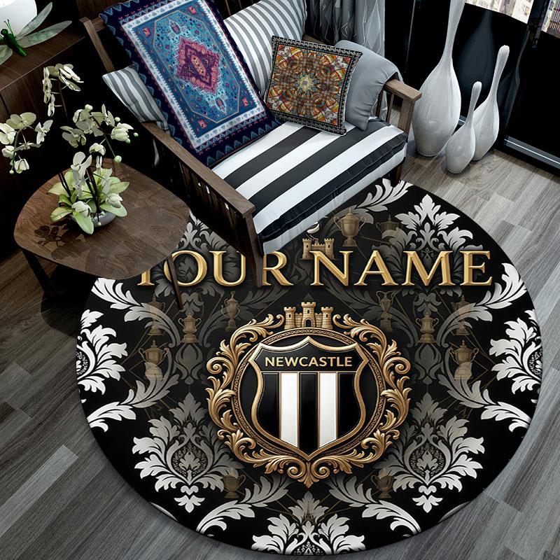 Custom Name,Newcastle United FC pattern round rug,Carpet Rug for Living Room Bedroom Playroom ,Non-slip Floor Mat,Holiday Gifts and Birthday Gifts.