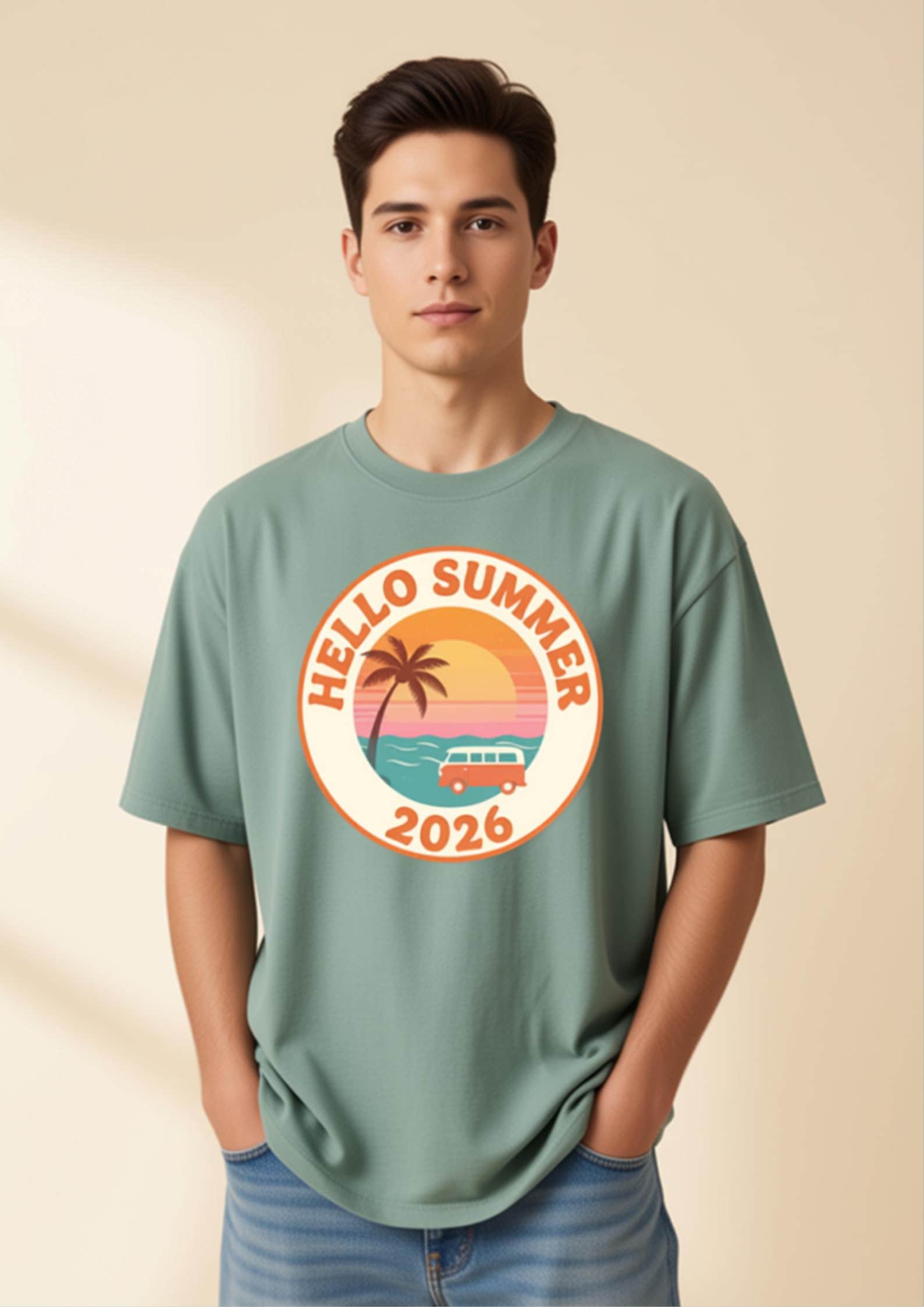Retro Beach Sunset Graphic Tee | Oversized Summer Vacation Shirt S