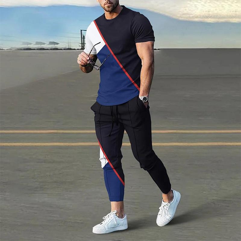 Sommer Männlichen Lose Beiläufige Druck T-shirt Elastische Taille Hosen Set Männer Kurzarm Street Style Pullover T-shirt Jogginghose Homme