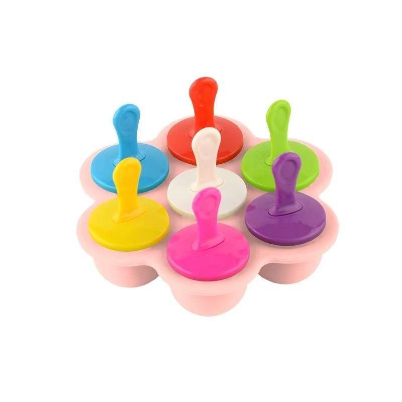 7-Cavity Silicone Ice Cream Mold Popsicle Maker with Handles Drip Tray DIY Food Grade Reusable Ice Pop Mold for Homemade Ice Cream, Juice, Smoothies