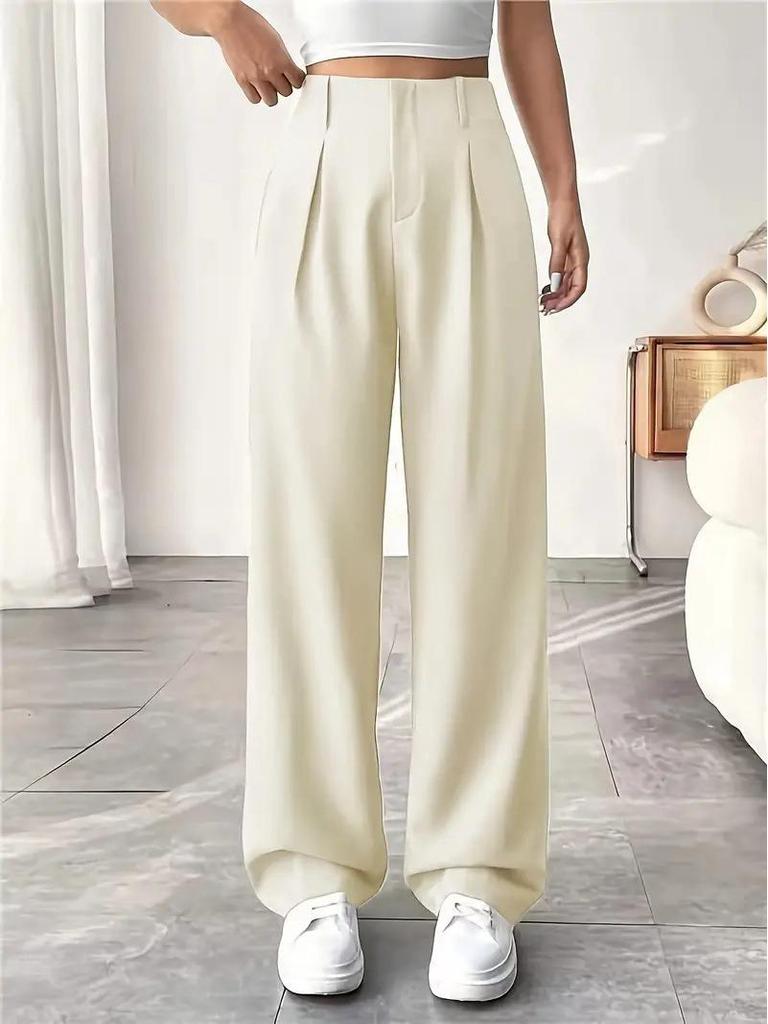European & American Women's High-Waist Straight-Leg Business Casual Pants - Solid Color Draped Style (2026)