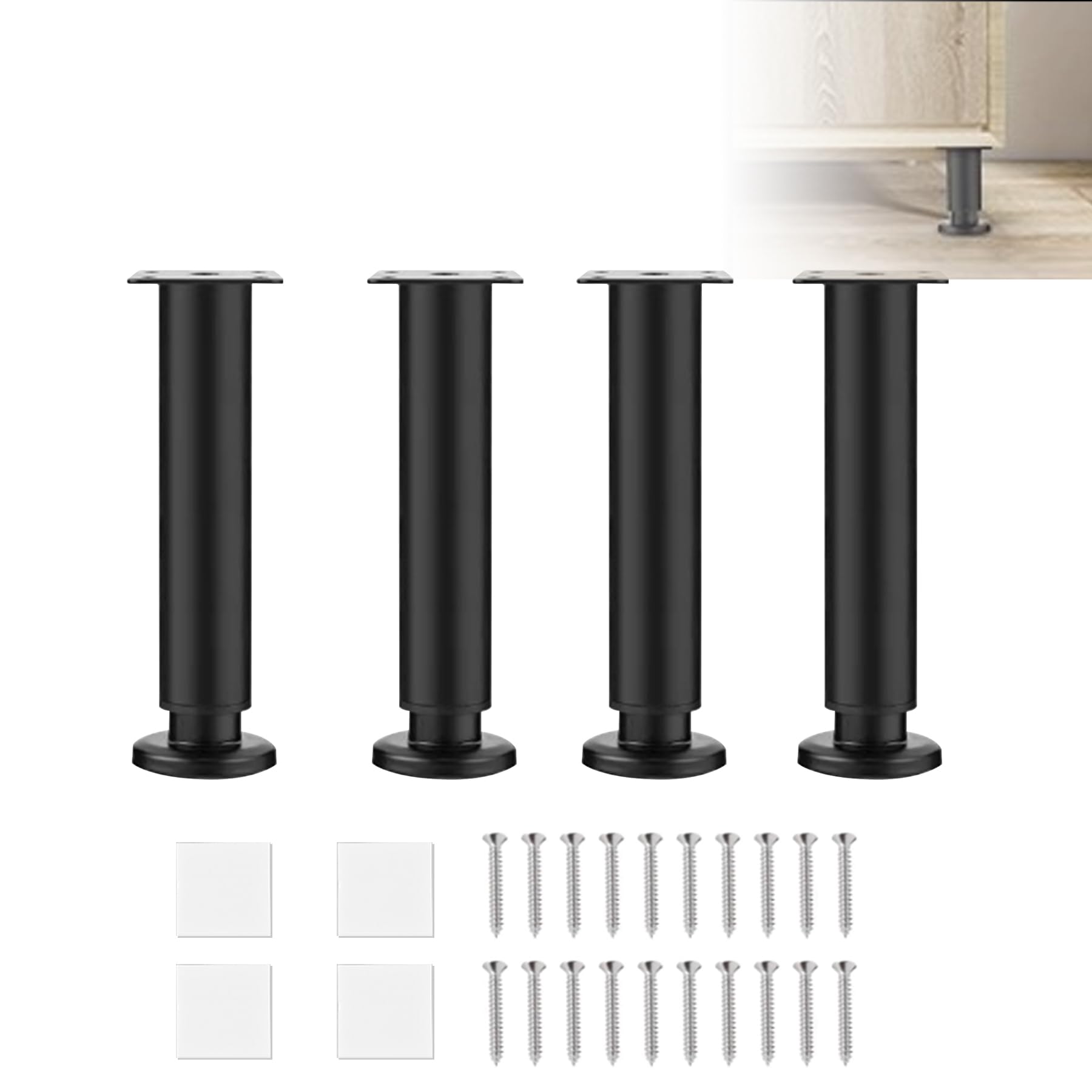 

Adjustable Height Table Legs, DIY Furniture Legs, Bed Legs, Sofa Legs (Black, 25cm-42cm)