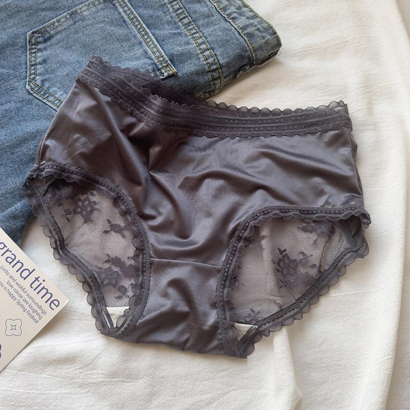 Lingerie Satin Lace Sexy Briefs Women's Underwear with Hip Wrapped Bow High-end Feeling Light Luxury Semi Transparent Triangle Panties