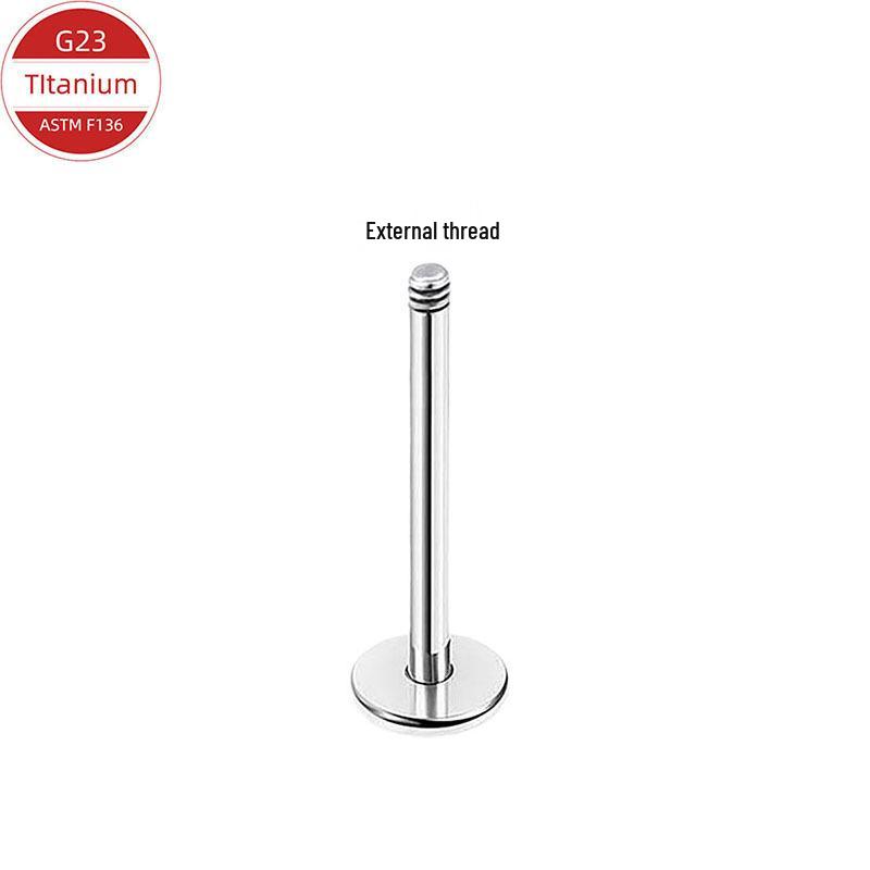 F136 Titanium Alloy Mirror Polished Internal Thread Earring Stud with Push-in Pin and Flat Back Post for Ear Cartilage or Lip.