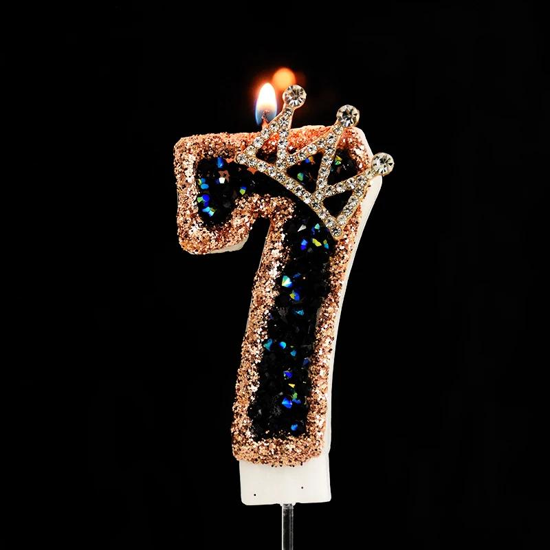 Glitzernde Schwarze Geburtstagskerzen 3D Zahlen 0-9 Kuchenaufsatz für Erwachsene Kinder 1. Geburtstagsparty Dekoration Zubehör DIY Backen