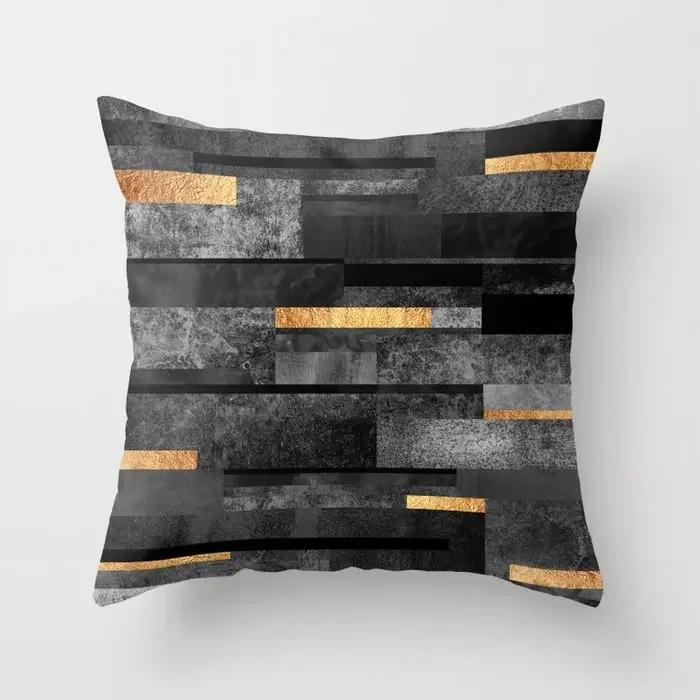 Brand New Gold Black Marble Geometric Cushion Covers Polyester Modern Decorative Throw Pillows Cover Sofa Car Seats Pillows Case