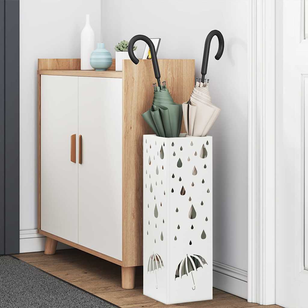 Umbrella Stand with Storage White 15.5 X 15.5 X 49 Cm Metal