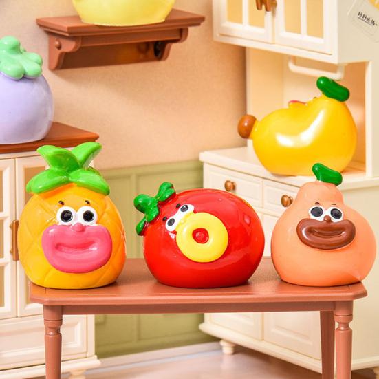 Cartoon Resin Miniature Fruit Figurine Mini Funny Big Mouth Banana Blueberry Pineapple Statue for DIY Crafts Dollhouse Fairy Garden Cake Decor