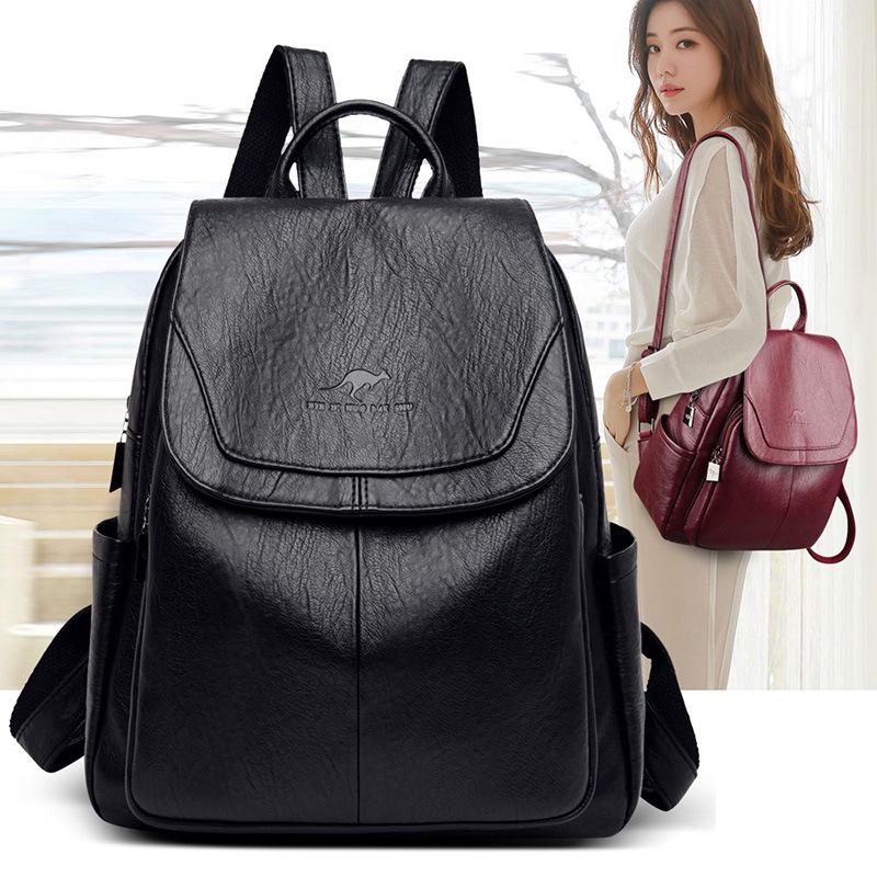 2026 Versatile Women's Soft Leather Backpack - Large Capacity for School, Travel, and Outdoor Use
