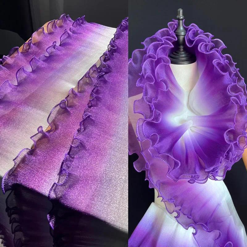 5Yards Gradient Pleated Lace Fabric Ribbon Mermaid Ruffled Organza Border for Sewing Skirts Dress Wedding Clothing Lace Trim New