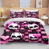 Pink Skull Print Bedding Set Duvet Cover 1 Duvet Cover 2 Pillowcases Adult and Children Bedding Set Luxury Grils Gift Full Size