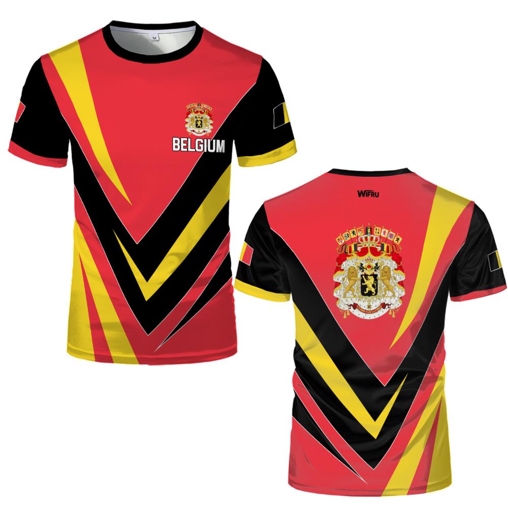 Belgian Flag Print T-shirt Belgium Emblem Graphic Breathable Quick-drying Football Jersey Men's Women's Casual Streetwear