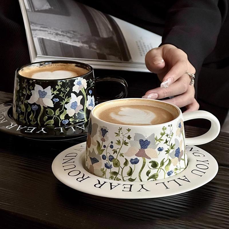 1 set of elegant and exquisite coffee cups and plates practical ceramic cups 300ml
