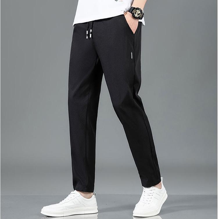 Men's Ice Silk Trousers Solid Color Mid-Waist Loose Breathable Straight-Leg Casual Pants Thin Quick-Drying Sports Pants