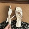 Fashion New arrival summer mid-heeled slippers square toe open toe shallow mouth women's pink bow wedge sandals one-step shoes