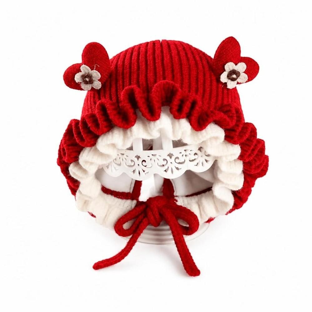 Elastic Soft Princess Knitted Hat Lace Ruffle Trim Ear Protection Hat Baby Toddlers