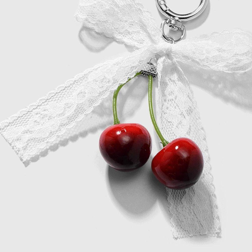 Leopard Pattern Cherry Pendant Mesh Pearl Bow Pendant Ribbon Bow Keychain  Bag Ornaments