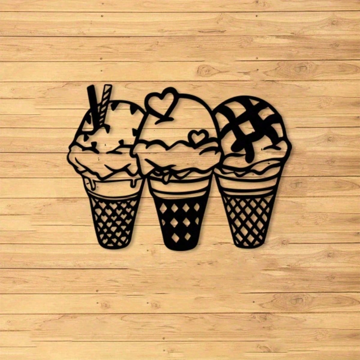 Metal Heart Shaped Ice Cream Wall Art for Kitchen Garden Gift