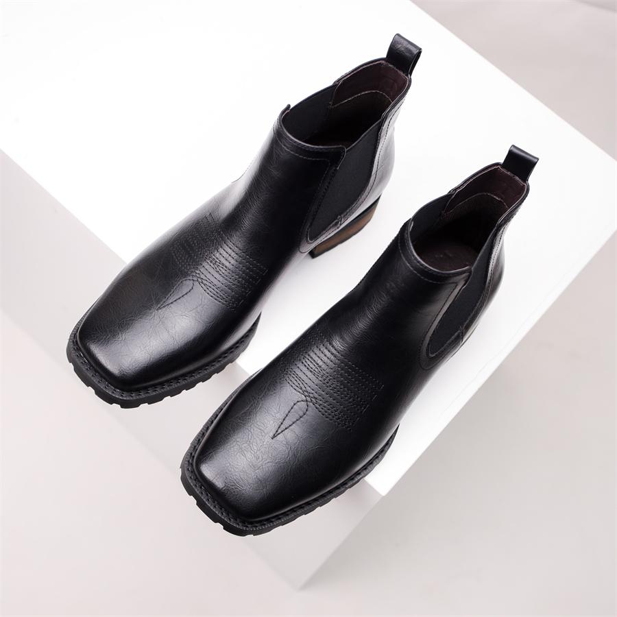 Golden Sapling Square Toe Chelsea Boots for Men Retro Leather Shoes Gentleman Party Business Ankle Botas Footwear