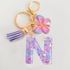 Fashion butterfly fringe initial keychain Drop glue Blend sequin A-Z26 letter keychain Cute Ladies Student Bag Accessory Gift