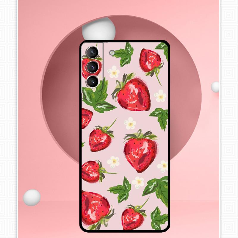 Cute Strawberry Case For Samsung Galaxy S24 Ultra S22 Plus S20 S21 FE S8 S9 S10 Note 10 20 S23 Ultra Cover