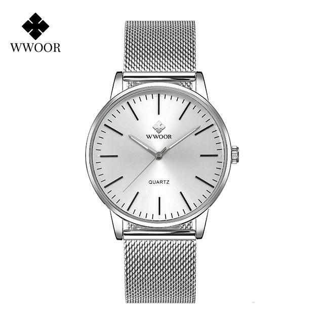 WWOOR Men's Watches Ultra thin Stainless Steel Waterproof Quartz Wrist Watch for Men Top Brand Luxury Fashion Male Watch