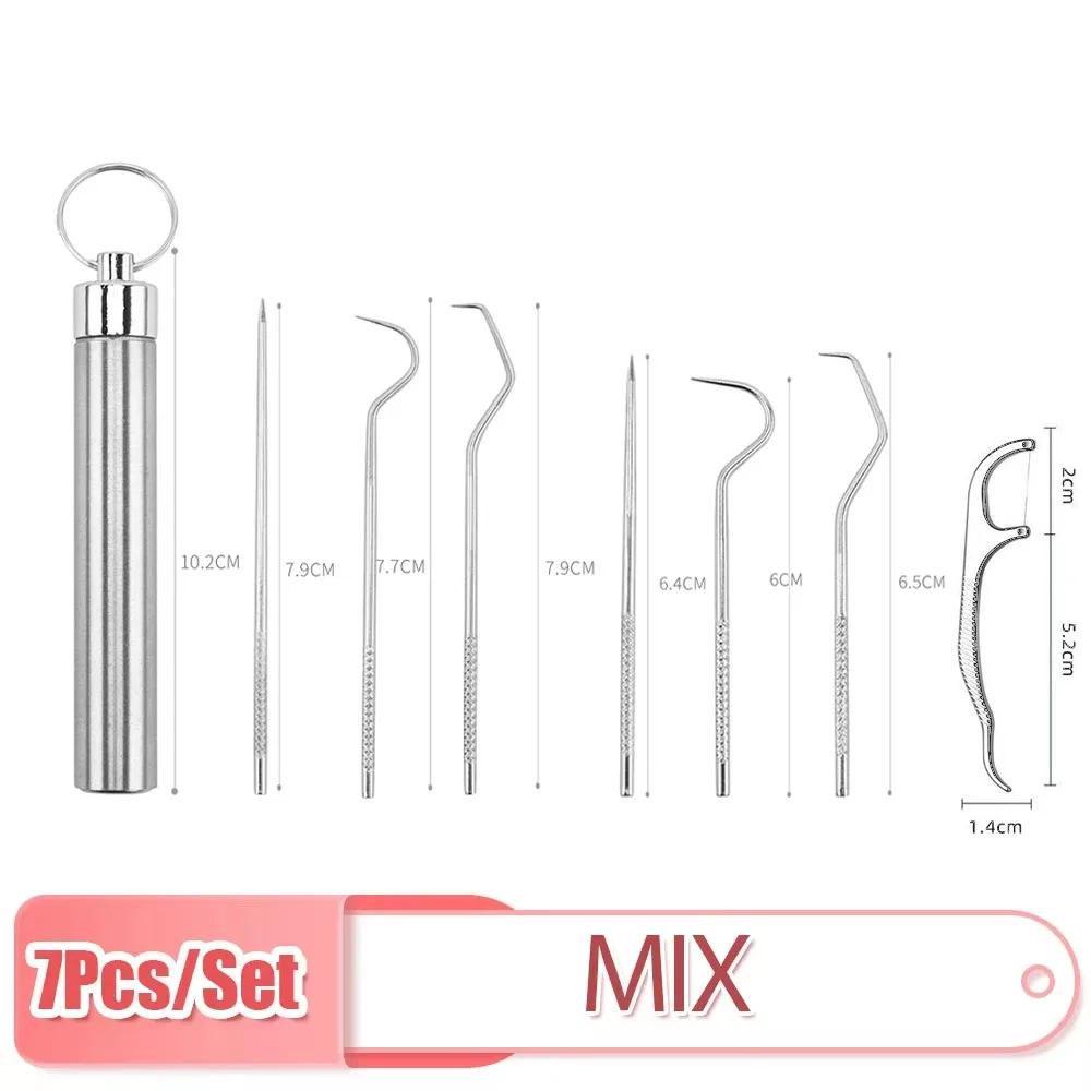 Set Scobitori din Oțel Inoxidabil Scobitori Reutilizabile Scobitoare pentru Ață Dentară Instrument de Îndepărtare a Tartrului Curățător Portabil pentru Dinți pentru Curățarea Orală a Dinților