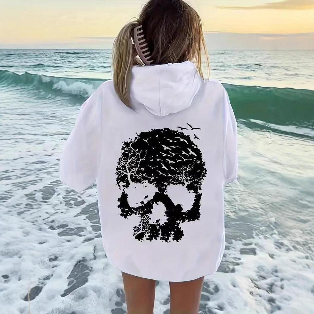 Women's Loose-Fit Halloween Skull Print Hoodie - New Winter Arrival