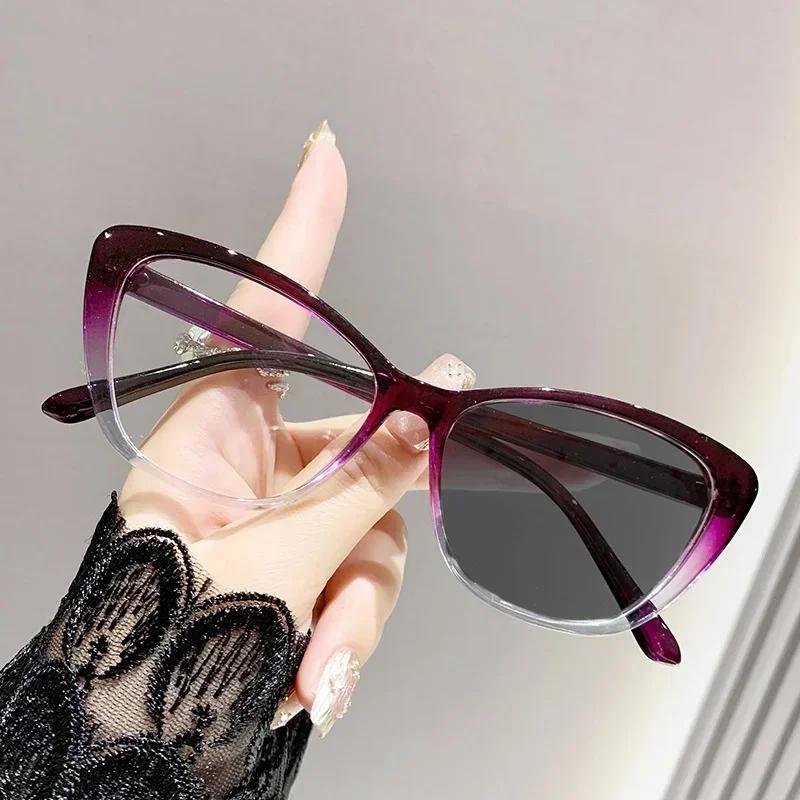 

European and American Cat Eye Frame Color Changing Myopia Eyeglasses Anti Blue Light Butterfly Frame Photochromic Myopia Eyeglasses -2.0