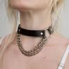 1Pc Punk Rock Gothic Pu Leather Necklace Heart Round Spike Rivet Collar Studded Choker Chain Necklace Handmade Body Jewelry