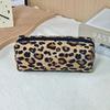 Ins Style Quilted Cotton Handheld Makeup Bag Large Capacity Zipper Closure Toiletry Bag Portable Leopard Print Handbag Gift