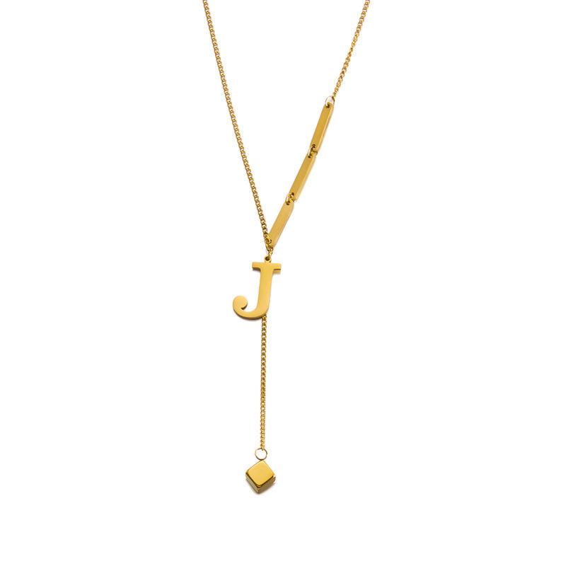 Stainless Steel Letter Necklace with Long Tassel Pendant for Women