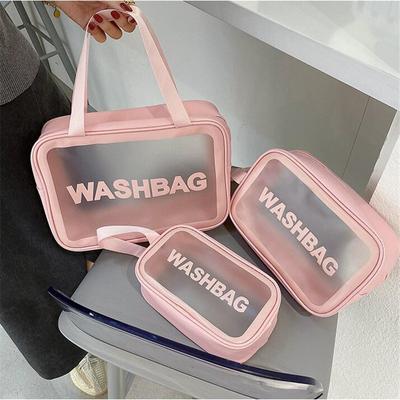 Damentasche, tragbare Reise-Wasch-Make-up-Tasche, durchsichtige Make-up-Tasche, wasserdichte Kosmetiktasche mit Schriftzug für die Hautpflege, Make-up, Beauty-Taschen