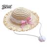 Cat Costume Accessories Straw Hat Pet Sun Hat with Lace And Bow Summer Outdoor Cute Protection for Cats Small Dogs Walks