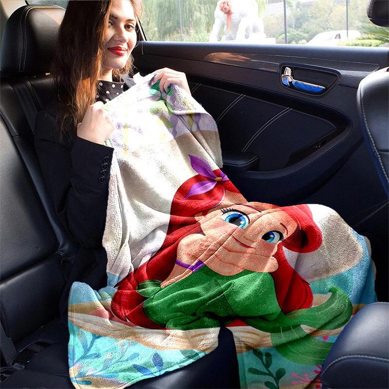 1PC Cartoon Mermaid Blanket, Soft Flannel Throw Blanket, Versatile & Cozy for Bedroom, Seasonal Universal Home Decoration Throw, Cute Ariel