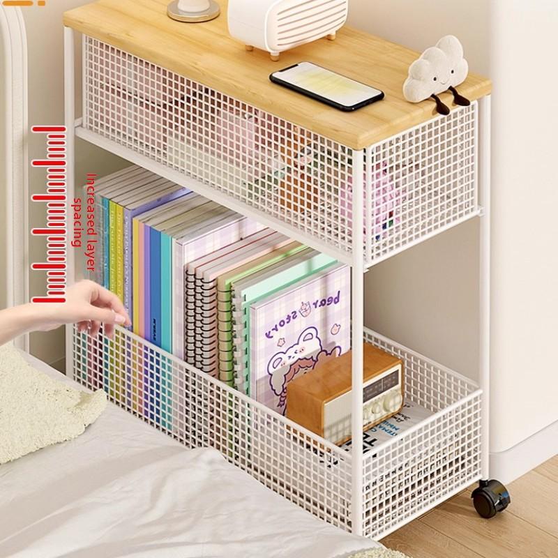 Ultra Narrow Bedside Table, Metal Rolling Cart, Slim Gap Storage Cabinet, 3-Tier Mobile Nightstand with Wheels for Small Space