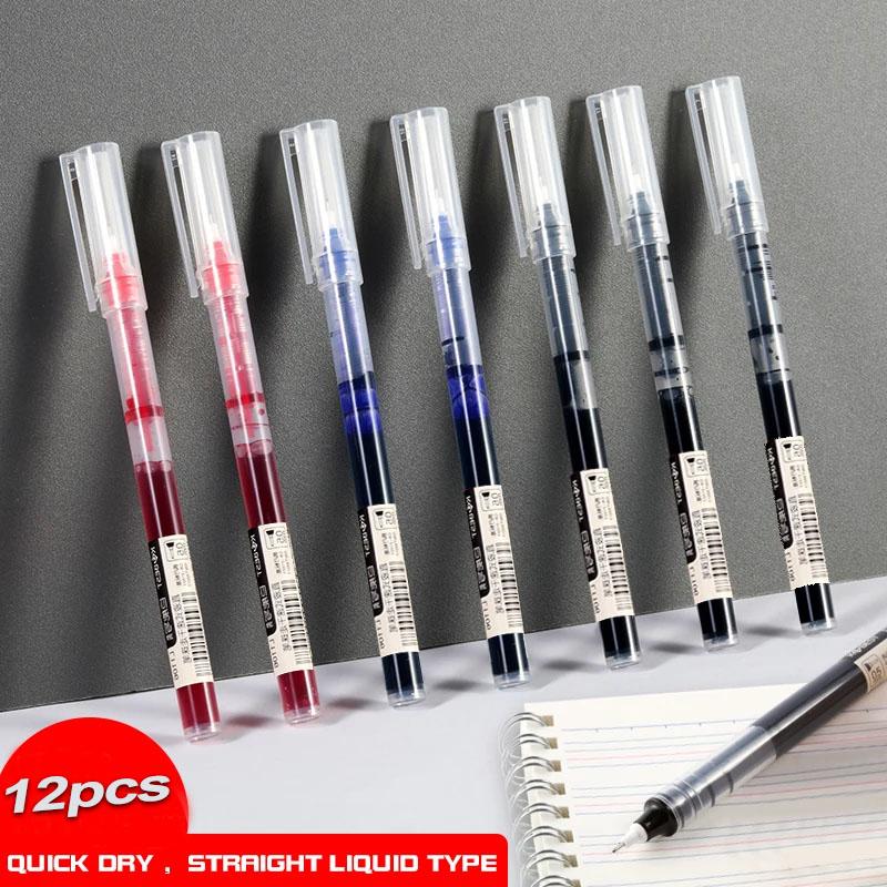 12pcs Student Neutral Straight Liquid Type Ballpoint Gel Pen 0.5mm Black Blue Red Writing Tools