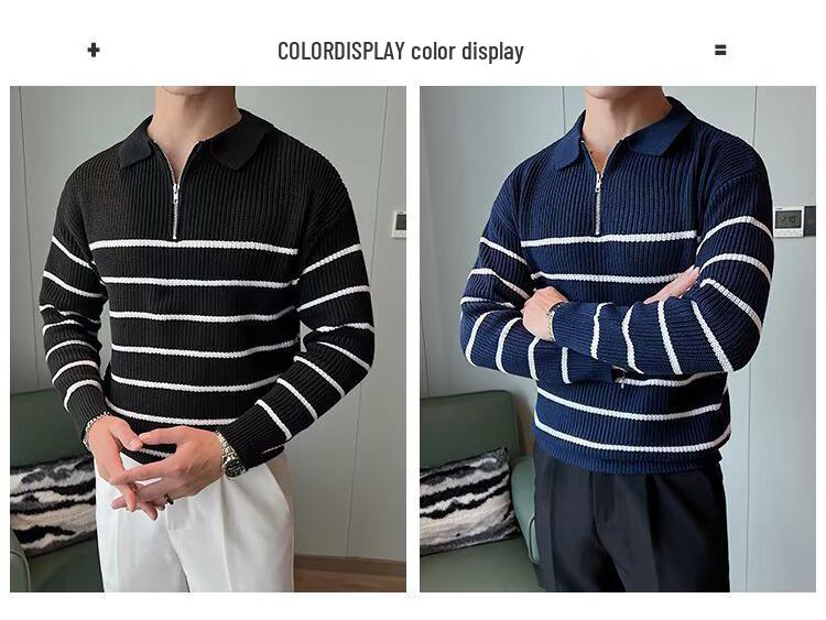 Men's Design-Inspired Half-Zip Striped Sweater: Autumn/Winter Casual Long-Sleeve Knitwear with Loose Lapel