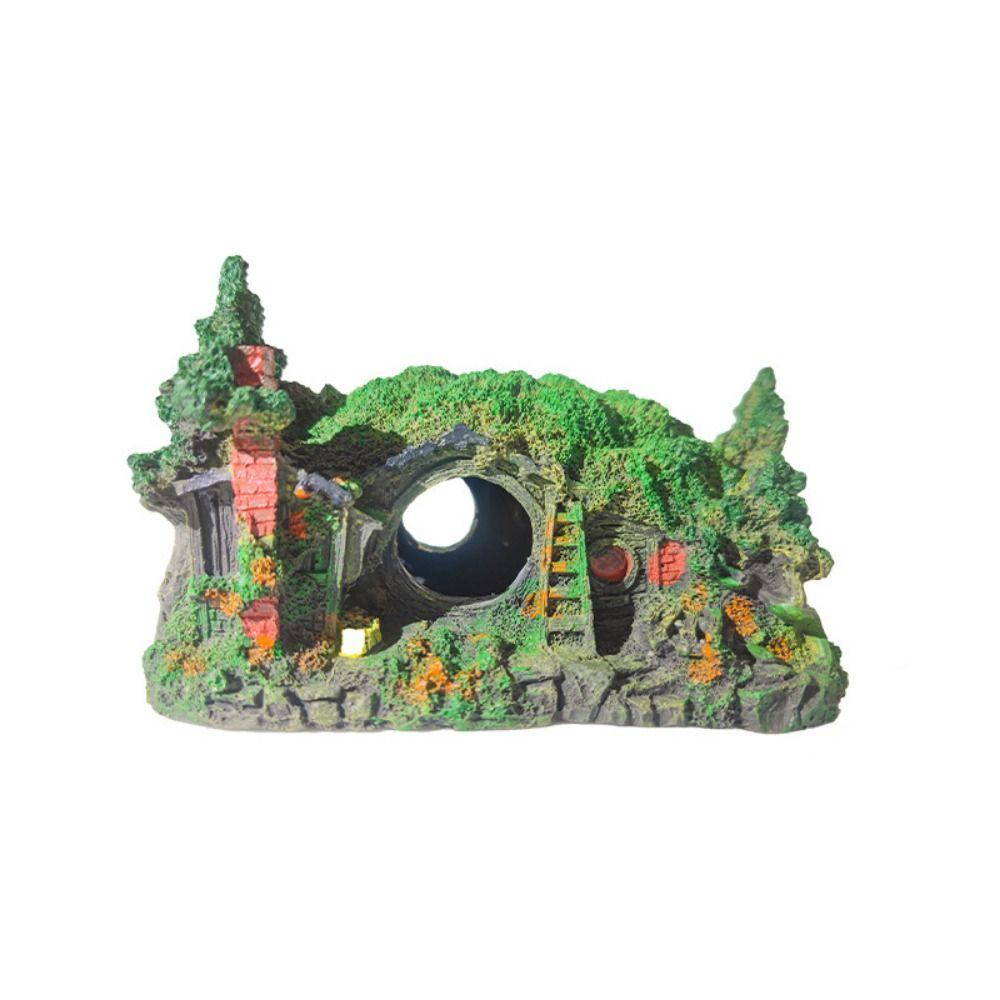 Resin Moss House Landscaping Decorative Fish Hiding Reptile Hole Fish Shrimp Hideout  Aquarium