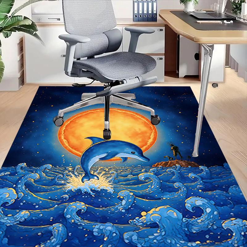 1PC Dolphin Moon Carpet Office Rug Mat Home Decor Area Carpet Festival Gift Office Desk Chair Carpet Longlasting Material