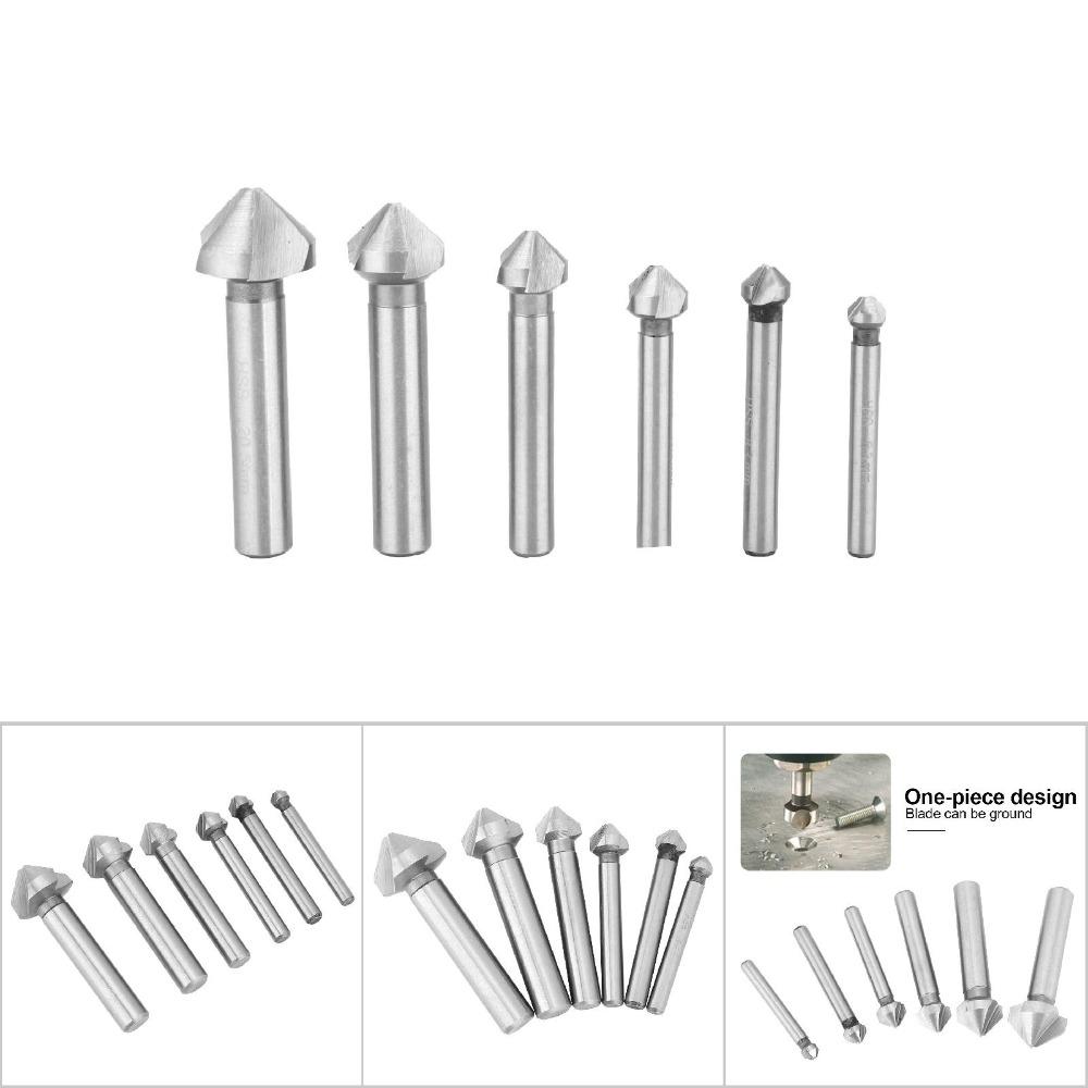 6pcs HSS Full Ground Chamfering End Mill Bits 90 Degree Angle 3 Flute Chamfer Bit Woodworking Use