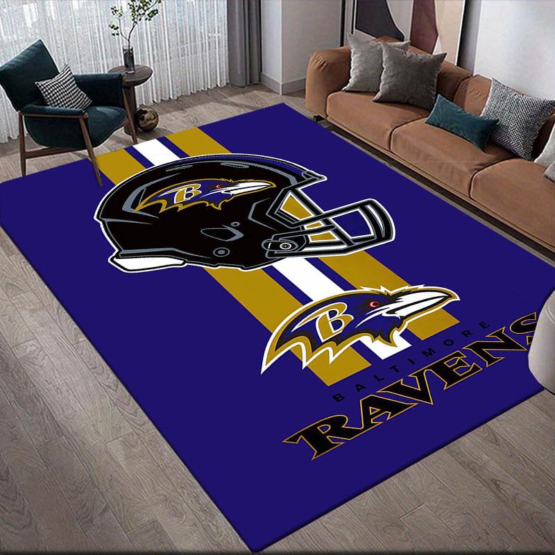 Ravens Flannel Printed Carpet, Home Sofa Decoration for Living Room & Bedroom, Non‑Slip Play Flannel Floor Mat for Game Room