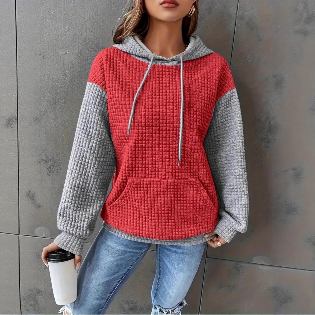 Fall Winter Women's Plus Size Color Block Pullover Hoodie, Casual Fashion Hooded Sweatshirt for Crossborder Europe America