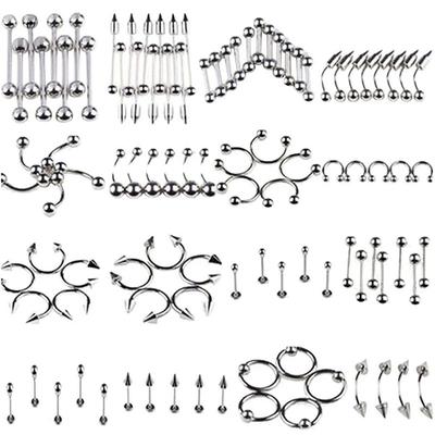 15/60/85 Pcs Body Piercing Jewelry Decor Unisex Tongue Nose Nail Navel Ring Set
